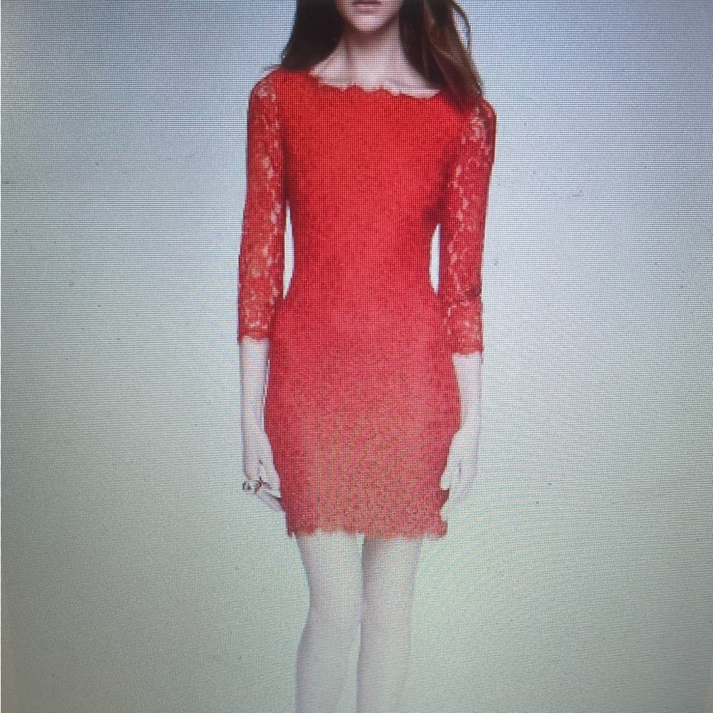 Diana Von Furstenberg DVF Zaria lace sheath dress red size 10